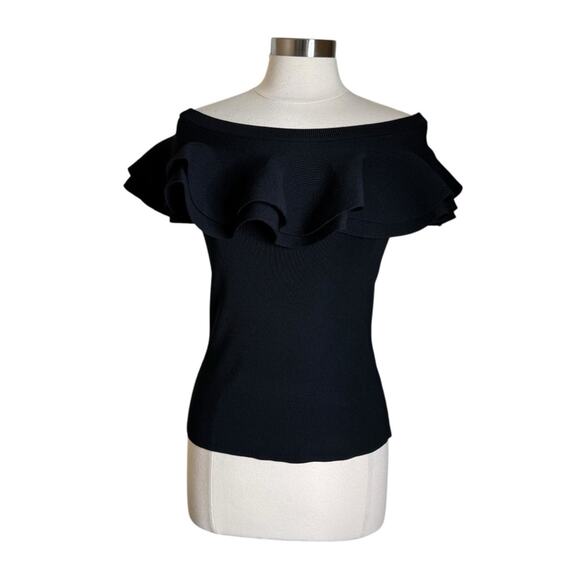John‎ and Jenn Ruffle Off The Shoulder Black Knit Blouse Women’s Size Large NWOT - Picture 9 of 9